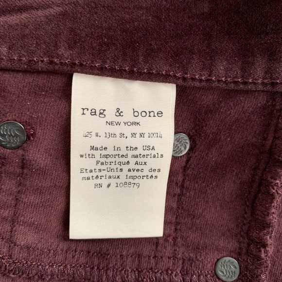 Rag&Bone burgundy velvet skinny pants. Size 30 - Picture 2 of 16